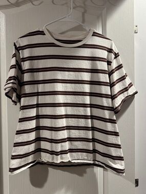 Abercrombie & Fitch Cream Short-Sleeve Tee with Brown Stripes